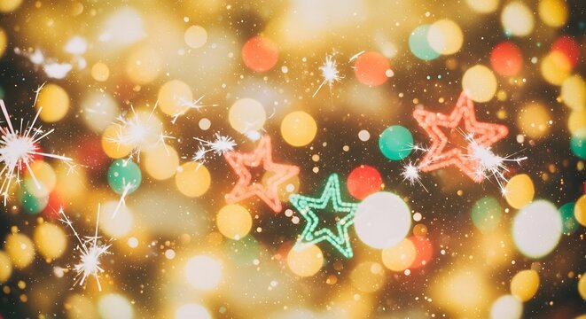 Abstract festive background with colorful sparkling bokeh lights and glitter.