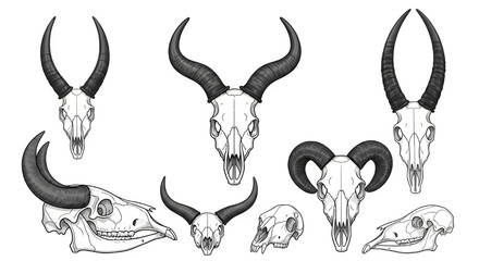 Goat Skull 3D Render, Realistic Horned Skulls