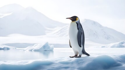 Fototapeta premium Majestic Penguin On Smooth Ice Platform