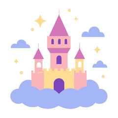 Fototapeta premium Dreamy Cartoon Castle Floating in Clouds 