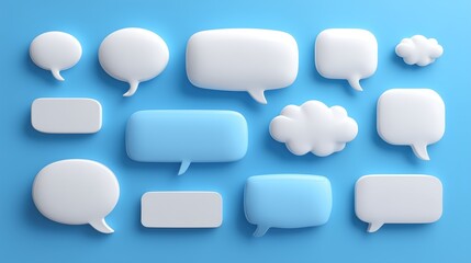3d speech bubble. Chat talk boxes, dialog conversation shapes, cartoon white thinking bubbles, Social media chat message. 