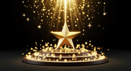 Golden Star Achievement Award Celebration with Falling Confetti and Spotlights
