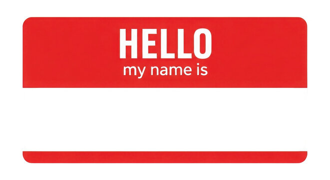 Classic Red "HELLO my name is" Badge Sticker or Name Tag Template Vector isolated on Transparent Background