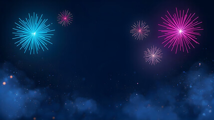 Fototapeta premium Colorful fireworks explode in a dark night sky, with wisps of smoke and sparkling light effects creating a festive atmosphere.
