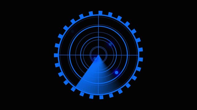 Blue Radar Screen Display with Circular Scans and Target Dots on animated Black Background sonar detection. Rotating circular sweeps and blinking target dots, producing an engaging sonar detection