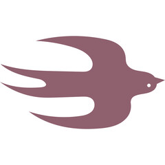 Stylized Silhouette Of A Bird In Flight With Wings Extended And Tail Feathers Streaming In A Smooth Plum Color Against A Transparent White Background