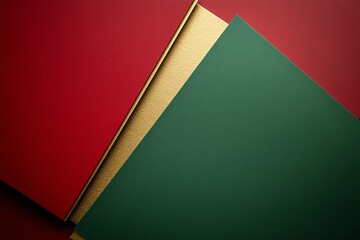 Crisp folded card in red, green, gold accents, red green gold, minimal gift aesthetic