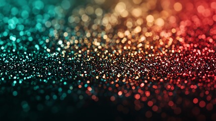 Floating crystalline flakes in red, green, gold, red green gold, shimmering minimal detail