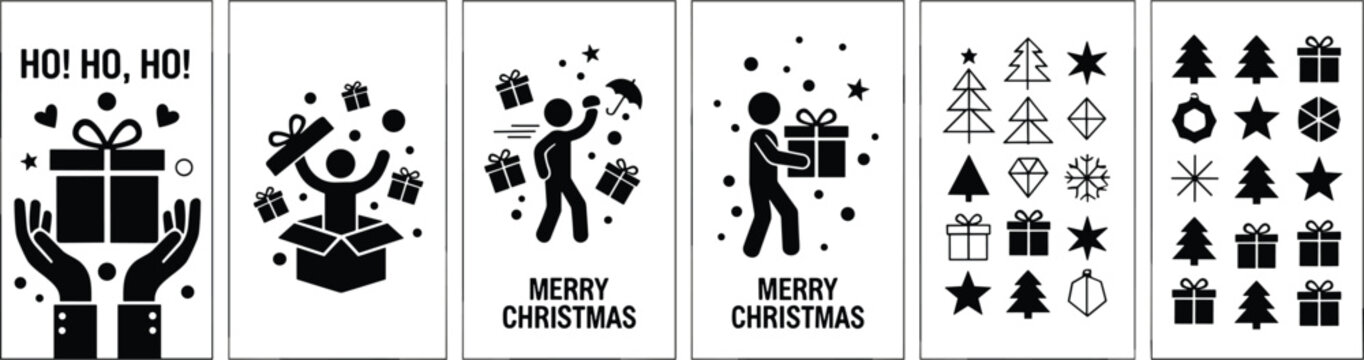 Creative Christmas Gift & Holiday Celebration Icon Set &ndash; Modern Black & White Line Art