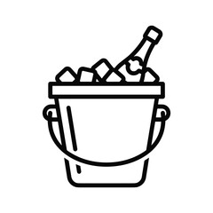 A line art icon of a champagne or wine bucket filled with ice and a bottle, symbolizing celebration and refreshment © MinaStock