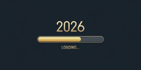 Elegant Countdown to 2026 New Year Loading Bar Design with Dark Background and Gold Accents Ideal for Digital Marketing Campaigns and Future Prediction Presentations