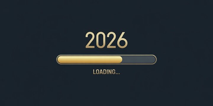 Elegant Countdown to 2026 New Year Loading Bar Design with Dark Background and Gold Accents Ideal for Digital Marketing Campaigns and Future Prediction Presentations