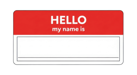 Classic Red and White 'HELLO my name is' Nametag Sticker Vector Graphic isolated on Transparent Background