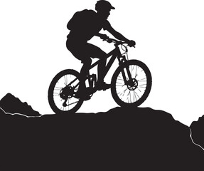 Fototapeta premium Black silhouette of a mountain biker on a rocky trail