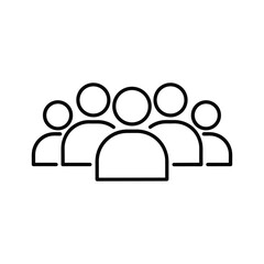 A simple line art icon representing a group of people or users, isolated on