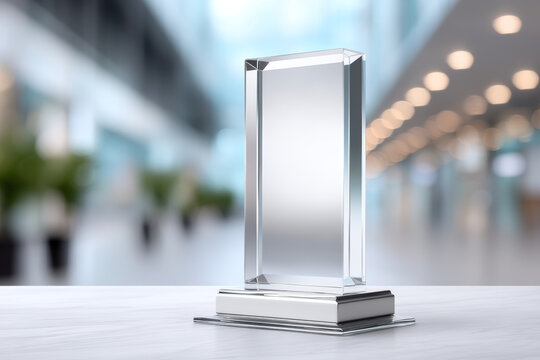Acrylic trophy sits proudly, reflecting success and achievement