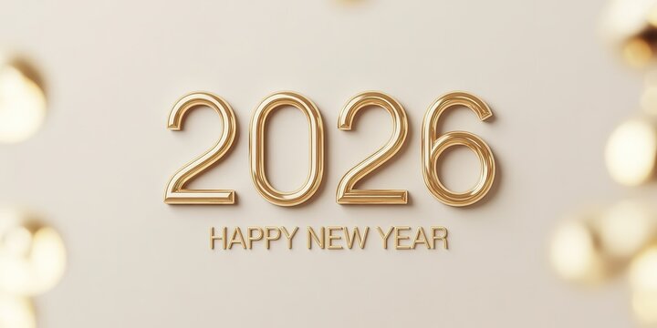 Elegant Gold Foil 2026 New Year Greeting Card Design with Festive Bokeh Background and Stylish Typography for Holiday Celebrations and Seasonal Marketing Campaigns