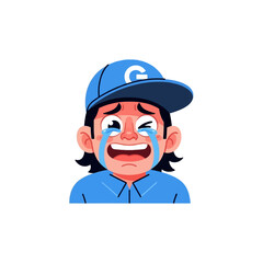 Cartoon illustration of a sad crying person wearing a blue cap and shirt, expressing deep distress and sorrow with tears streaming down their face.