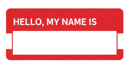 Classic Red "Hello, My Name Is" Name Tag Sticker Template Vector Graphic isolated on Transparent Background