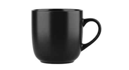 Minimalist matte black ceramic coffee mug, simple drinkware