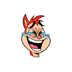 Cartoon character with red fur laughing hysterically with tears of joy.