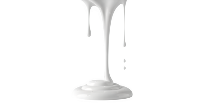 Viscous white liquid dripping, pouring, or flowing like creamy yogurt or paint isolated PNG with Transparent Background