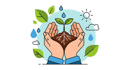 Hands nurturing a green seedling, symbolizing growth and environment