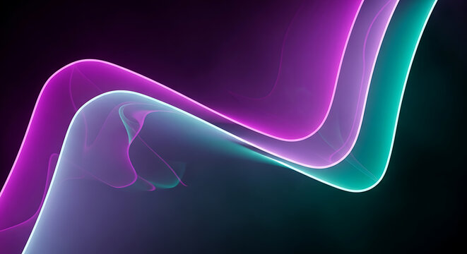 Abstract Light Waves Glowing Background Pink and Teal Color Modern Art Decorative Design Dynamic Flow Neon Lines Elegant Curvy Shape