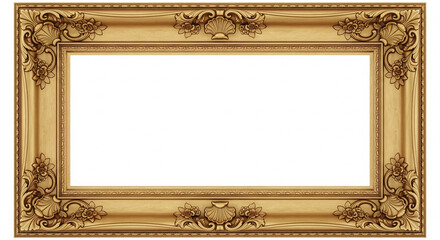 Ornate antique gold picture frame, an empty vintage baroque border decoration