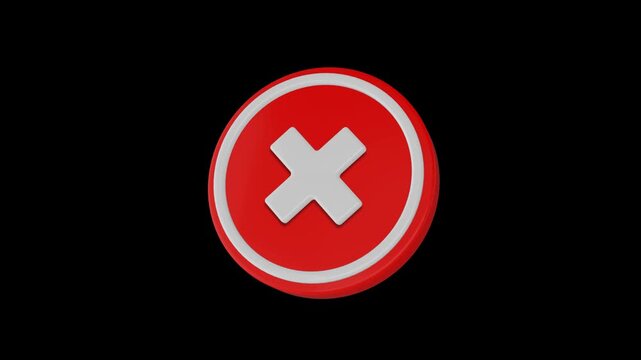 Red warning cross pop-up animation on transparent background
