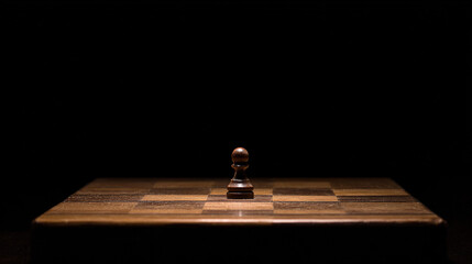 gambit. A single chess piece on a wooden board, connecting two sides in a minimalist game. tutorial guides, club newsletters, designed for tourism and weekend activity guides.
