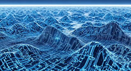Abstract Digital Circuit Board Pattern with Glowing Light and Futuristic Texture on Blue Background Network Connection and Technology