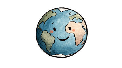 Obraz premium A doodle of a simple doodle globe with a friendly, winking face, isolated on a Transparent Background