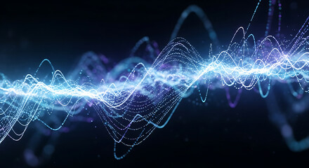 Abstract Waveform Visualization of Data Flow and Particle Movement Demonstrating Information Technology and Dynamic Connectivity in Blue Tones