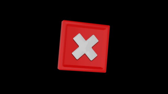 Red cross error notification animation on transparent background