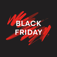 Black Friday Sale Banner with Dynamic Red Brush Strokes on Dark Background
