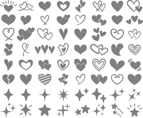 Hand Drawn Heart and Star Icons Set – Cute Love Doodle Symbols Collection for Valentine and Decoration