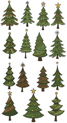 Fototapeta premium Collection of Hand-Drawn Christmas Trees holiday decoration fest
