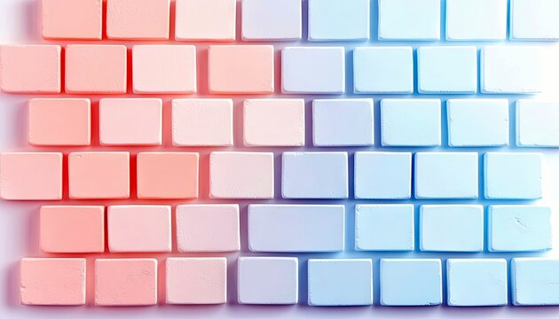 A grid of pastel pink and blue squares transitions from warm to cool tones, creating a soft gradient effect.
