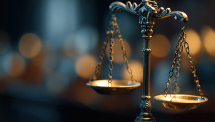 Scales of justice representing fairness and equality in courtroom during legal proceedings, symbolizing the pursuit of truth and impartial judgment.