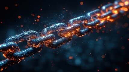 Burning chain link, glowing sparks