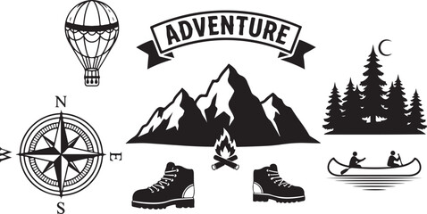 Adventure Travel Icon Set – Camping, Hiking, Exploration Symbols

Outdoor Exploration Line Icons – Mountains, Ships, Maps & More

Travel and Adventure Outline Icons Pack for Outdoor Activities