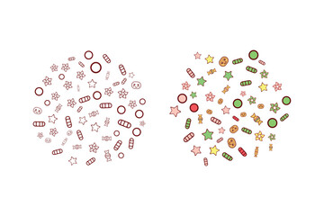 Circular collection of small line icons arranged in round shapes