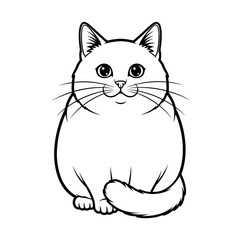 A cute, chubby cartoon cat line art illustration isolated on a white background, perfect for coloring.