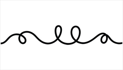 Black wavy line with loops and curls on a white background abstract decorative element border curly
