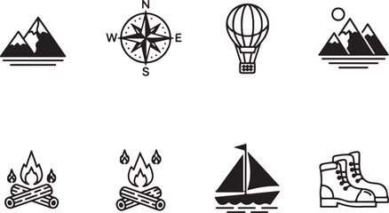 Adventure Travel Icon Set – Camping, Hiking, Exploration Symbols
Outdoor Exploration Line Icons – Mountains, Ships, Maps & More
Travel and Adventure Outline Icons Pack for Outdoor Activities