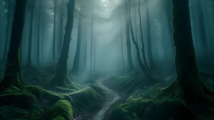 POV forest in deep dark cinematic  - Powered by Adobe