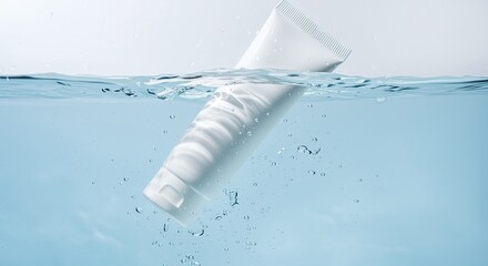 hydrating skincare product tube submerged in refreshing water