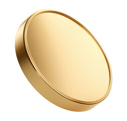 Shiny golden coin with smooth blank surface, isolated on transparent background