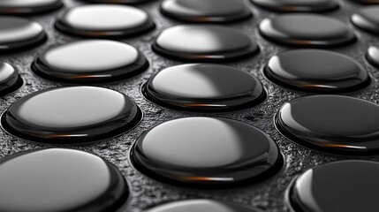 Close-up of many black glossy circles